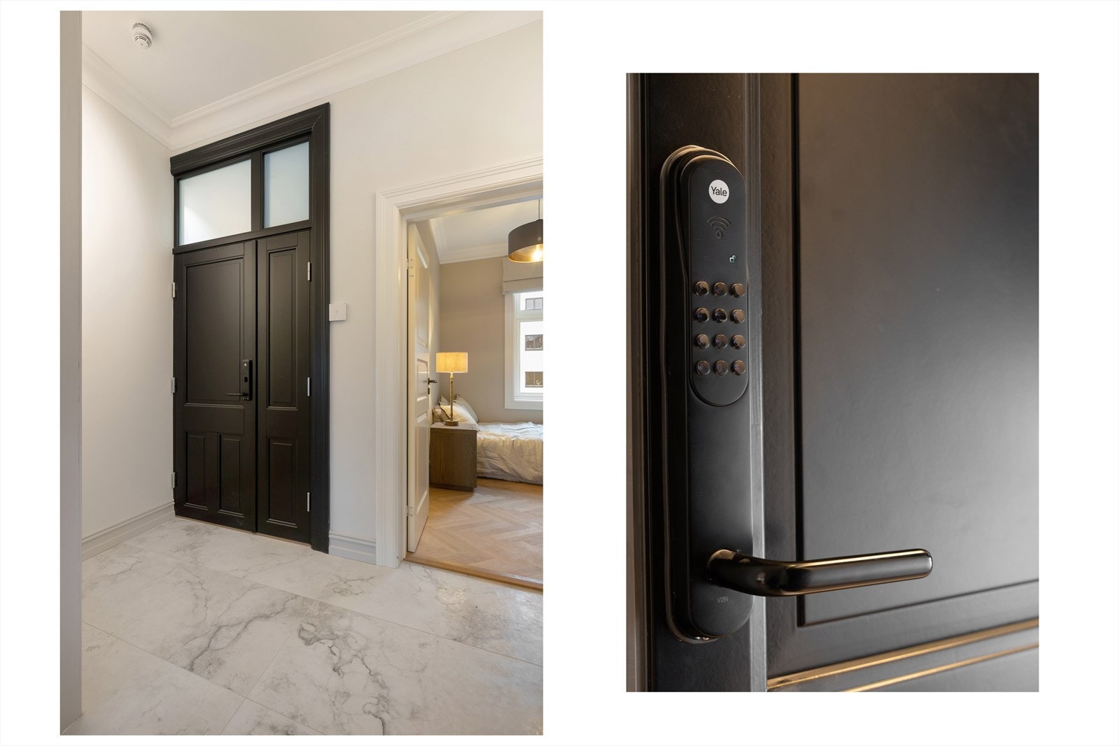 Romslig entré med ny brannklassifisert dør. Galleribilde