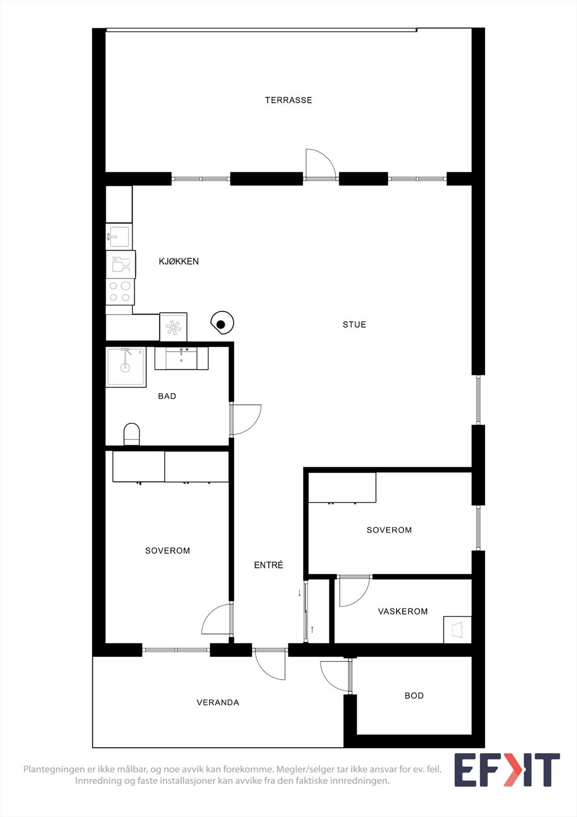Boligen har en smart planløsning. Mulighet for å etablere soverom nr.3 i den ene delen av stua, hvis man skulle ha behov Galleribilde