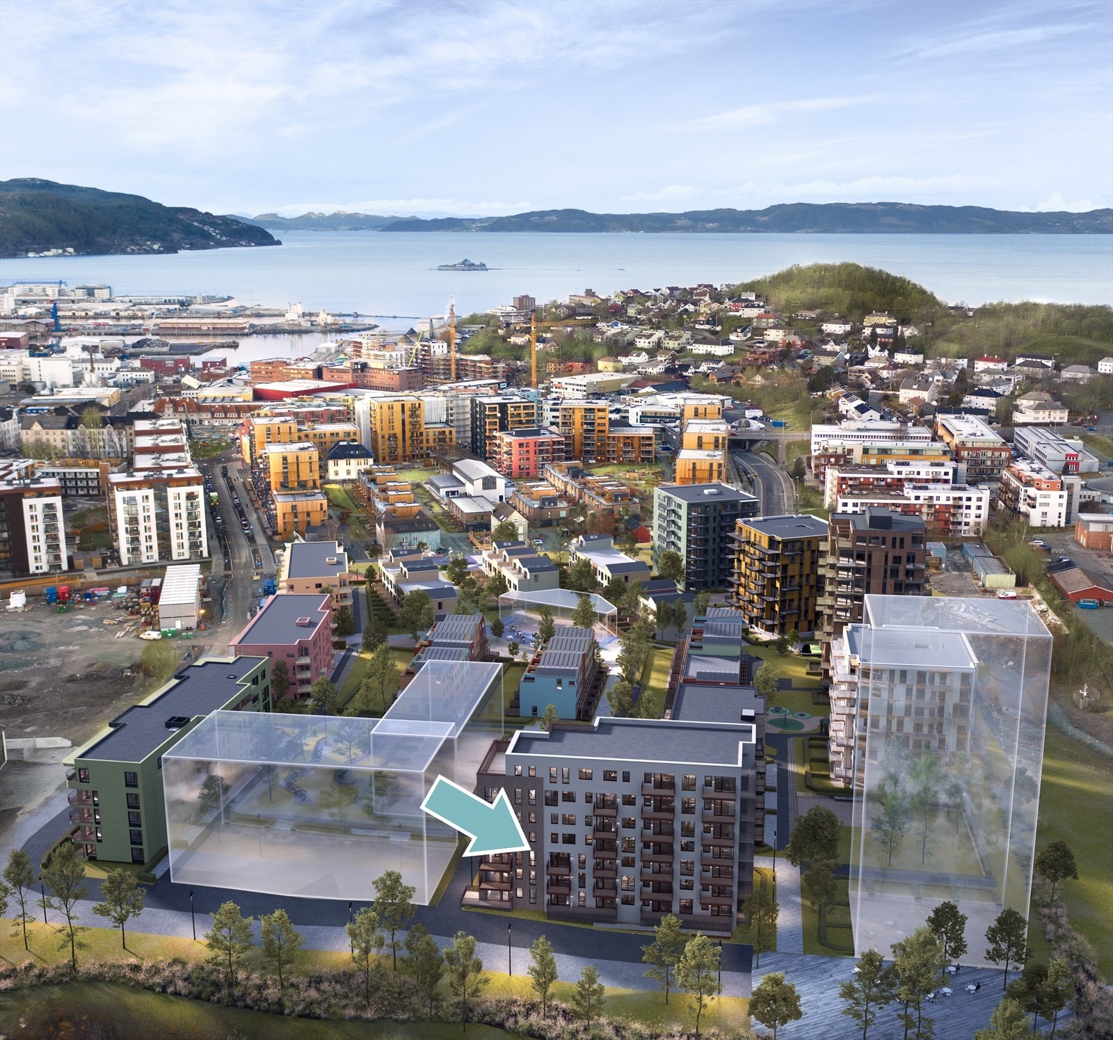 Oversiktsbilde fra Nye Lilleby med Smelteverket 3 illustrert. Galleribilde