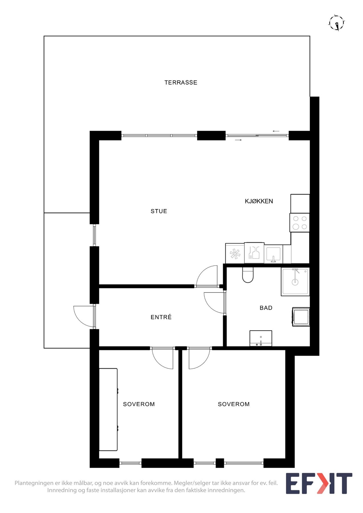 Plantegning som viser planløsning over leiligheten. Galleribilde
