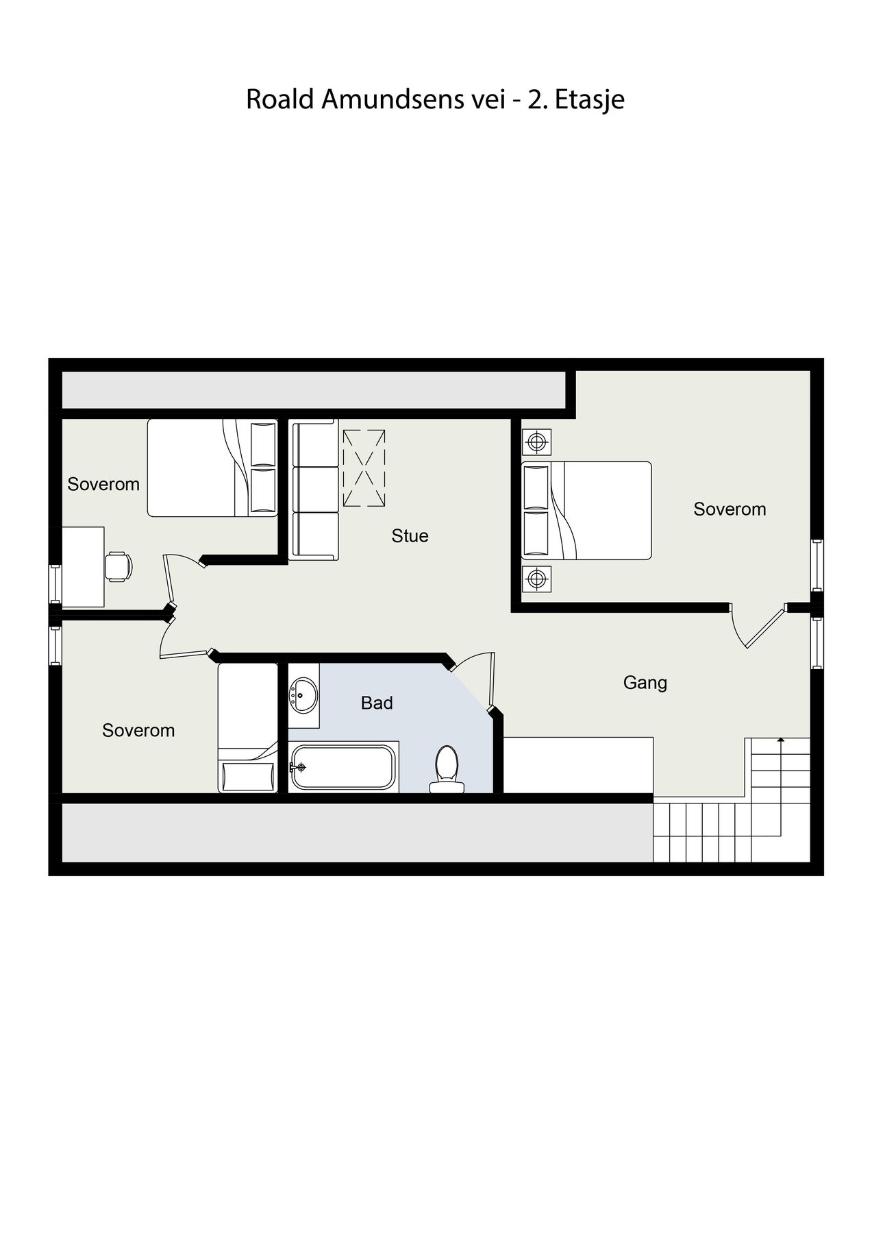 Planskisse for hoveddelens andre etasje. Ikke målholdig. Detaljer kan avvike. Galleribilde