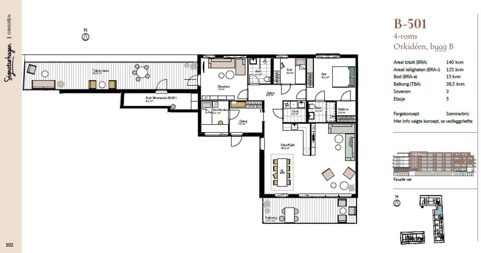 Toppleiligheten B501 ligger i byggets 5.etg. Svært romslig og innholdsrik leilighet i Signaturhagen Stjørdal. Galleribilde