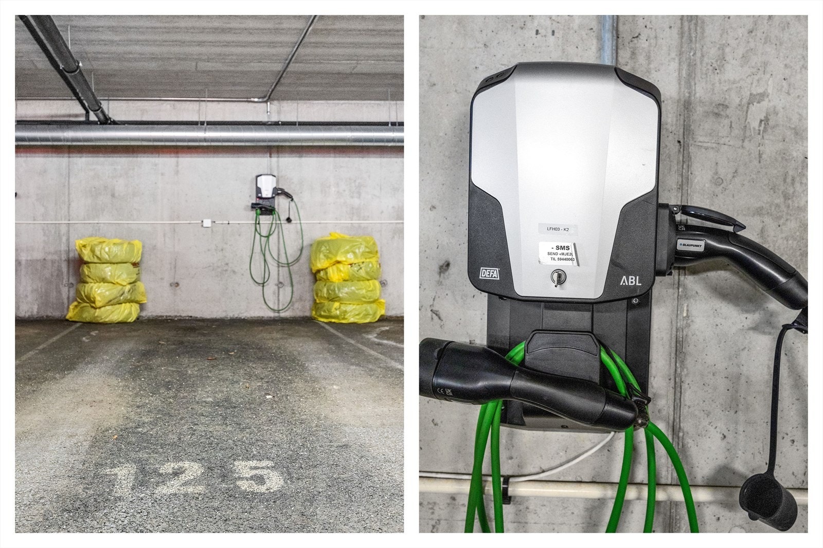 Det følger en parkeringsplass med rekkehuset. Denne er utstyrt med elbil lader. Det er også mulighet til å leie parkeringsplass i garasje. Galleribilde