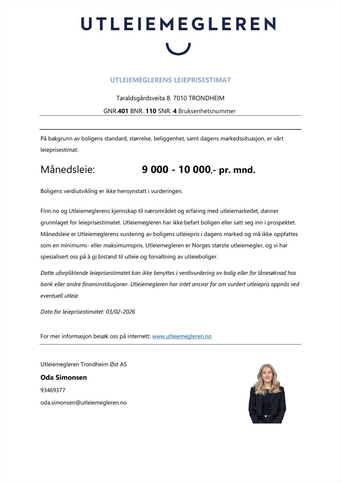 Leieprisestimat Galleribilde