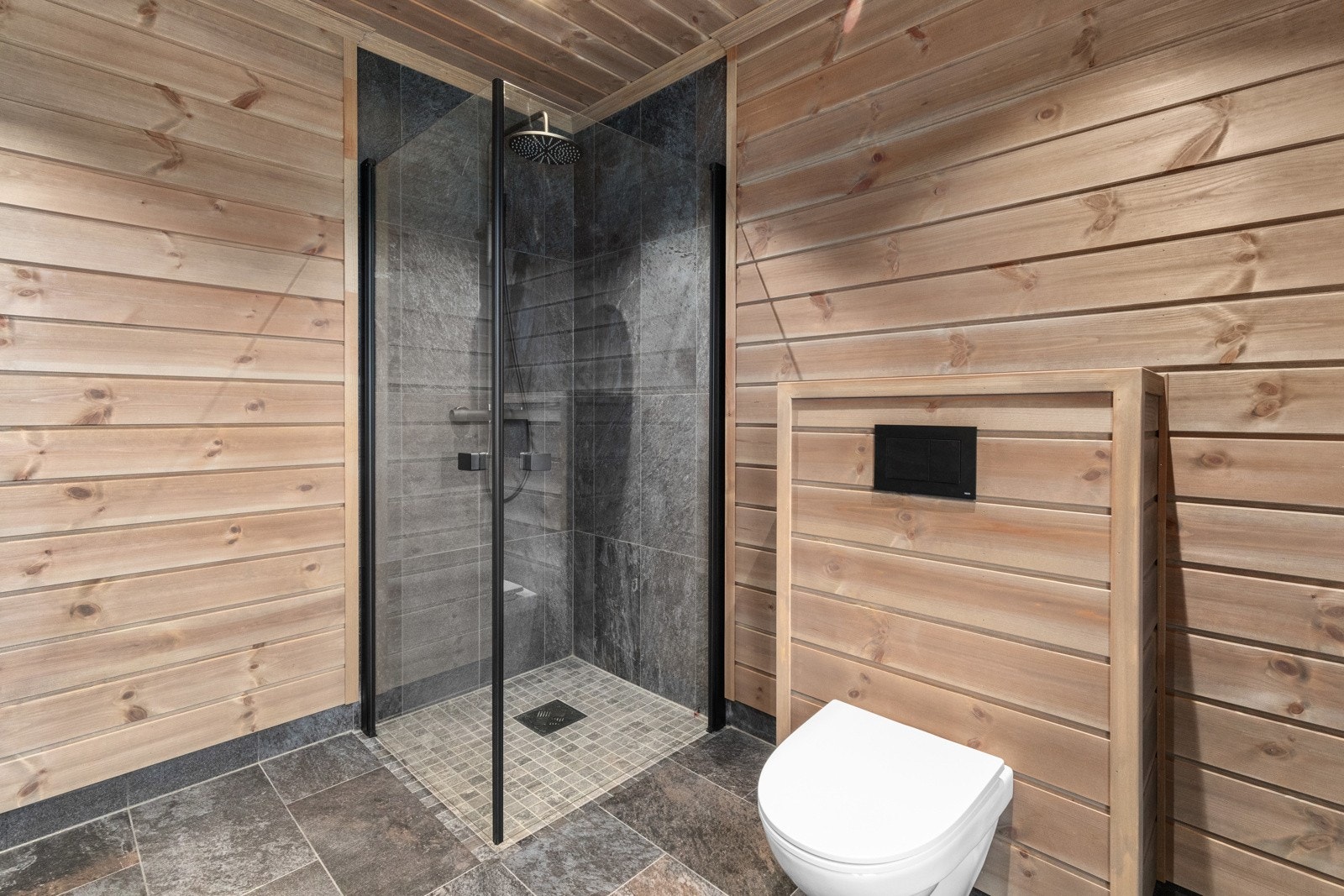 Vegghengt toalett og dusjhjørne. Galleribilde