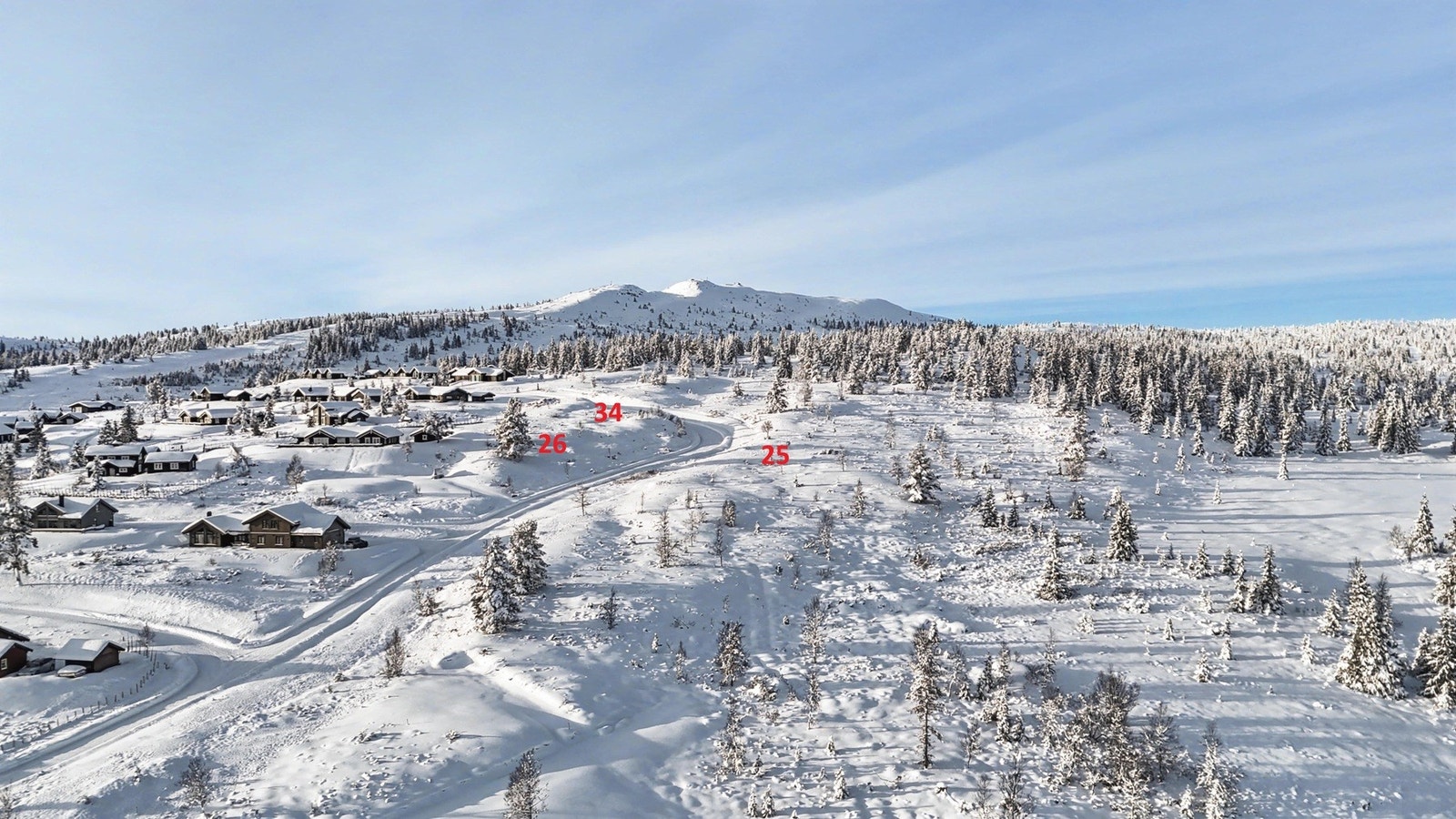 Bilde viser ca. plassering av tomtene med nummer. Galleribilde