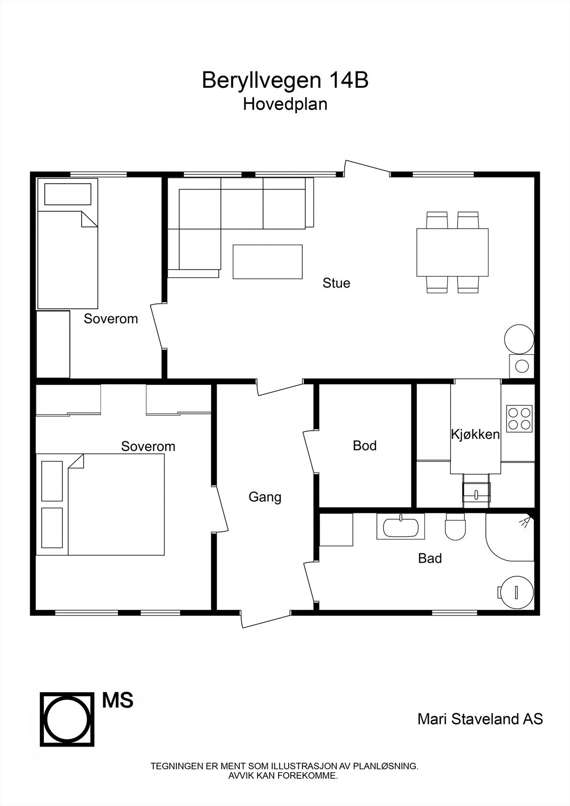 Beryllvegen 14B - 2D - Hovedplan - Letterhead Galleribilde