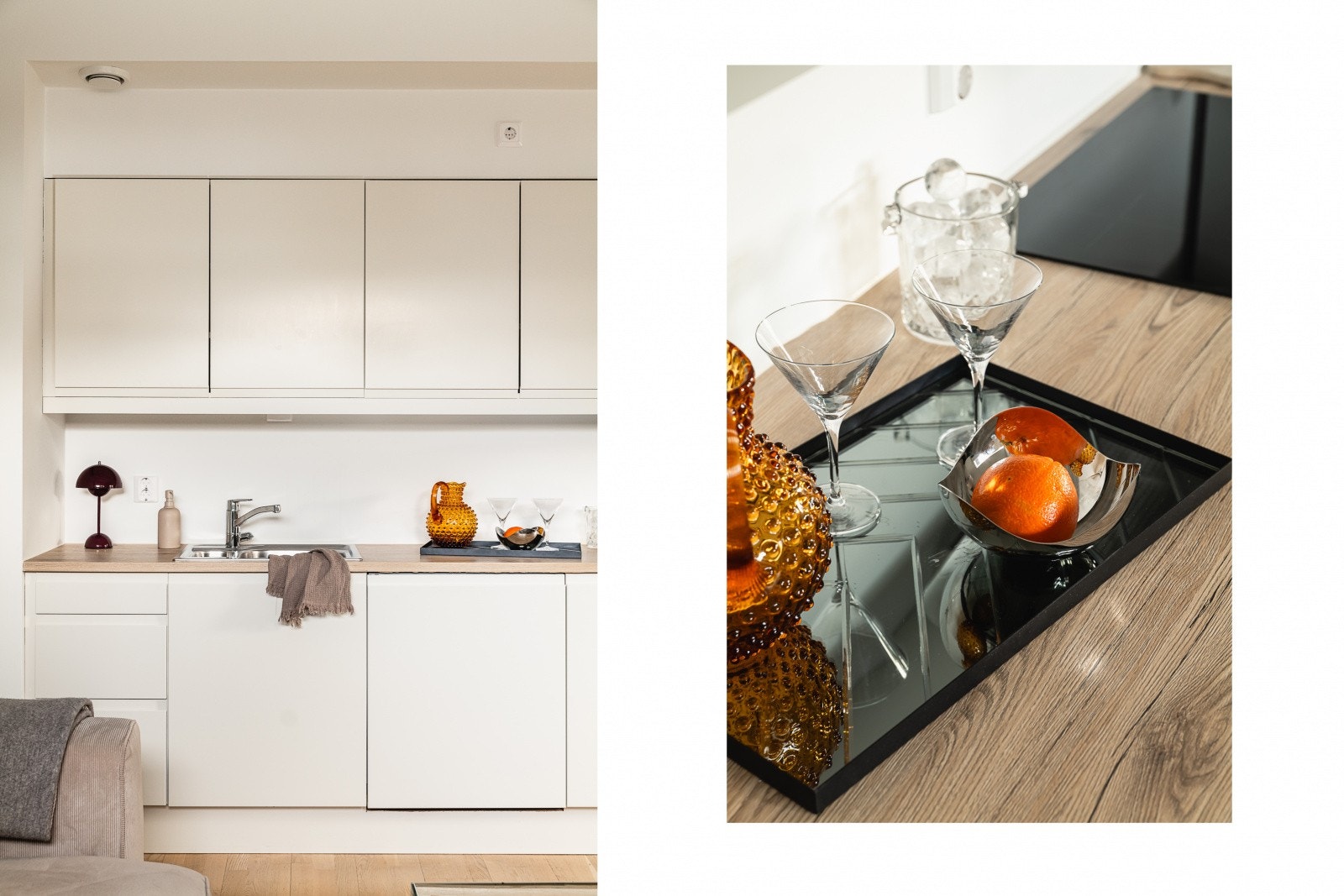 Integrerte hvitevarer: Stekeovn (Bosch), Platetopp m/induksjon (Bosch) og Oppvaskmaskin (Grundig). Fra 2025.
Medfølgende hvitevarer:
Kjøleskap/frys (Grundig). Fra 2025. Galleribilde