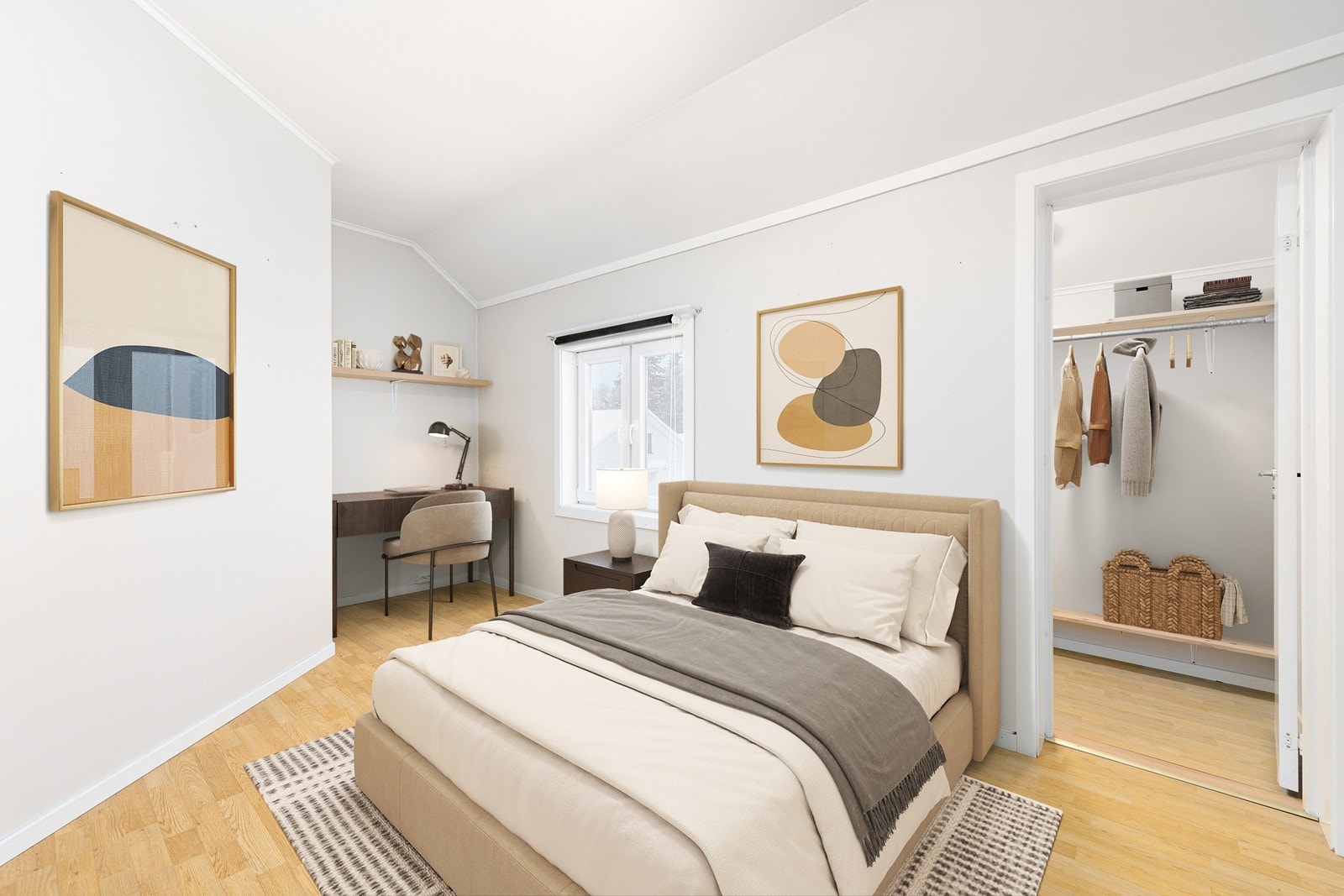 Leiligheten har totalt 2 soverom. (Bildet er digitalt stylet) Galleribilde