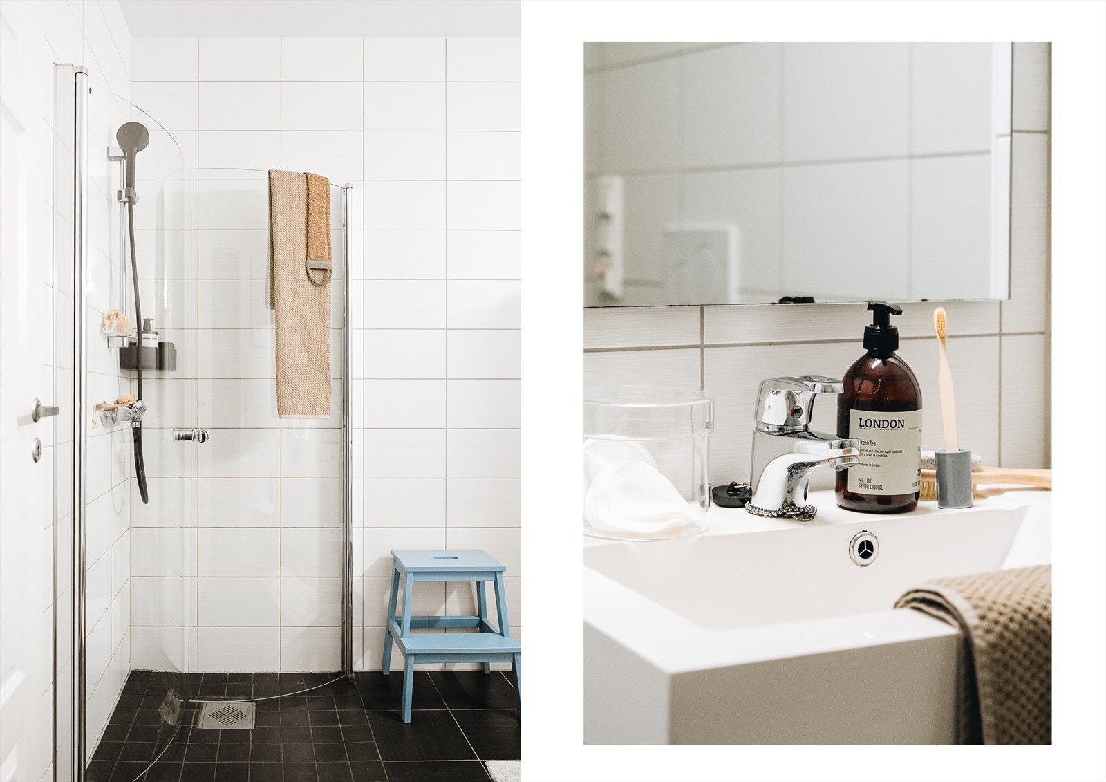 Badet er helfliset og har varmekabler i gulv Galleribilde