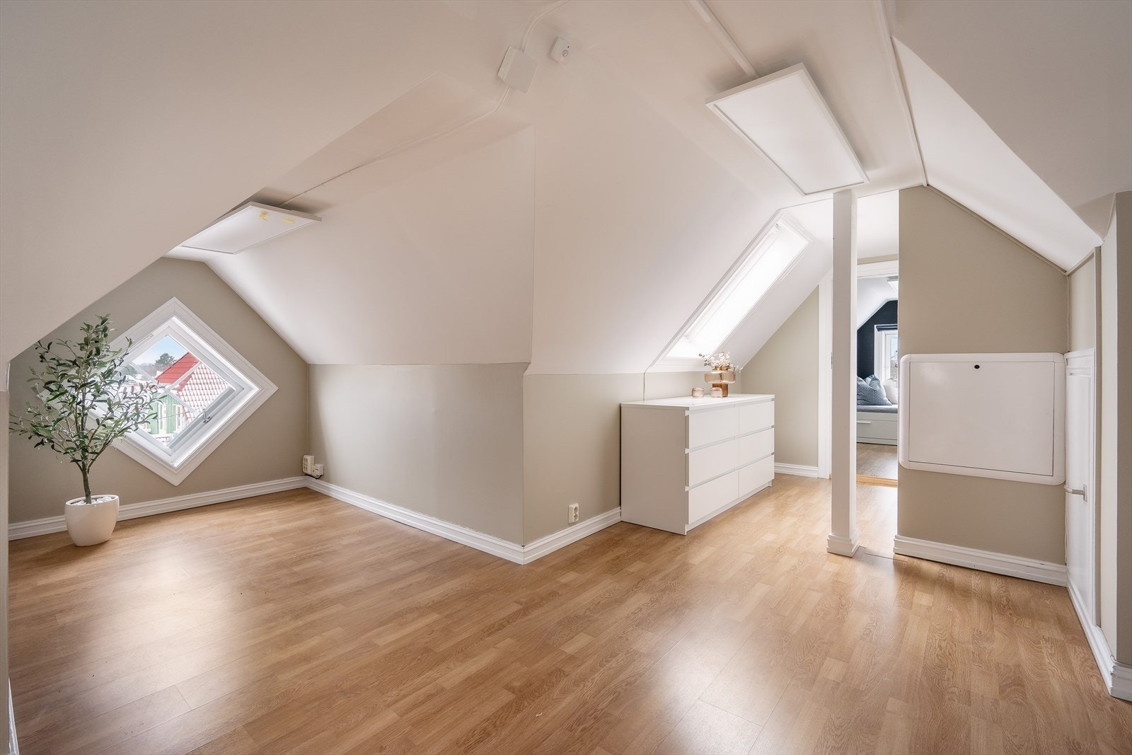 Loftstuen kan brukes til så mangt! Her kan man f.eks innrede som tv-stue eller et stort kontor. Galleribilde