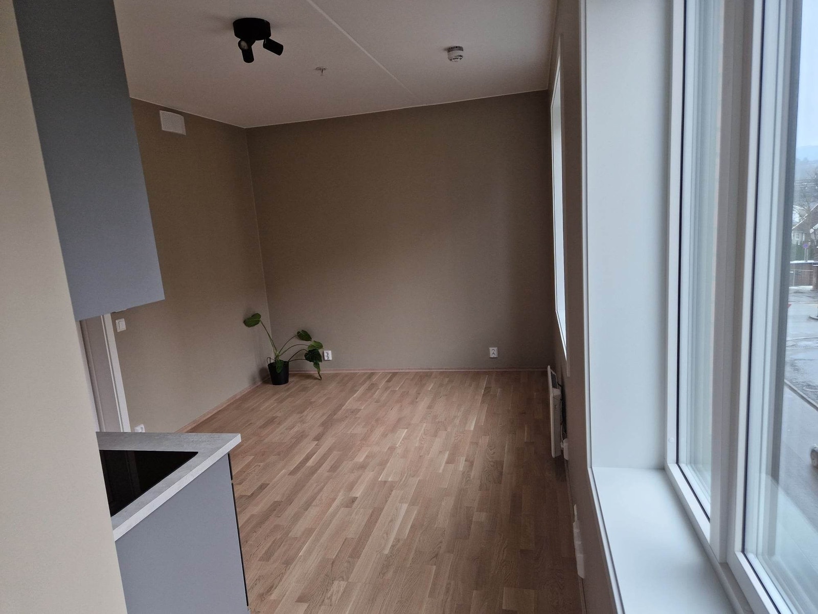 Oppholdsrom med plass til sovesofa og bord. Egen dørcalling og postkasse. Galleribilde