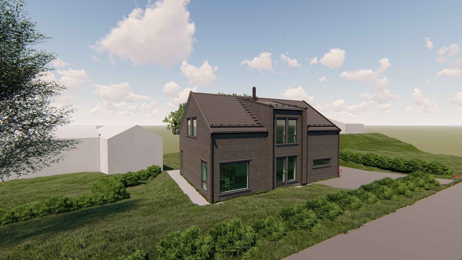 Det er mulighet for visning i tilsvarende bolig - konferer megler. Illustrasjonsfoto av ABChus. Viser mulig bebyggelse iht. gjeldende kommuneplan. Boligen er ikke søkt om. Interessenter bes kontakte kommunen vedr. søknad og byggetillatelse. Galleribilde