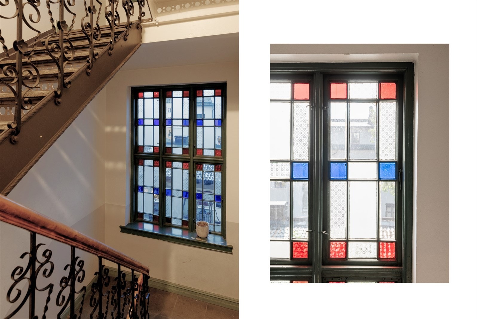 Felles trappeoppgang med nydelige originale detaljer som er flott bevart. Galleribilde