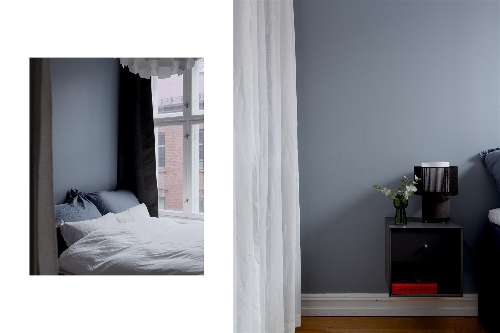 Vindu vender mot rolig gate. Galleribilde