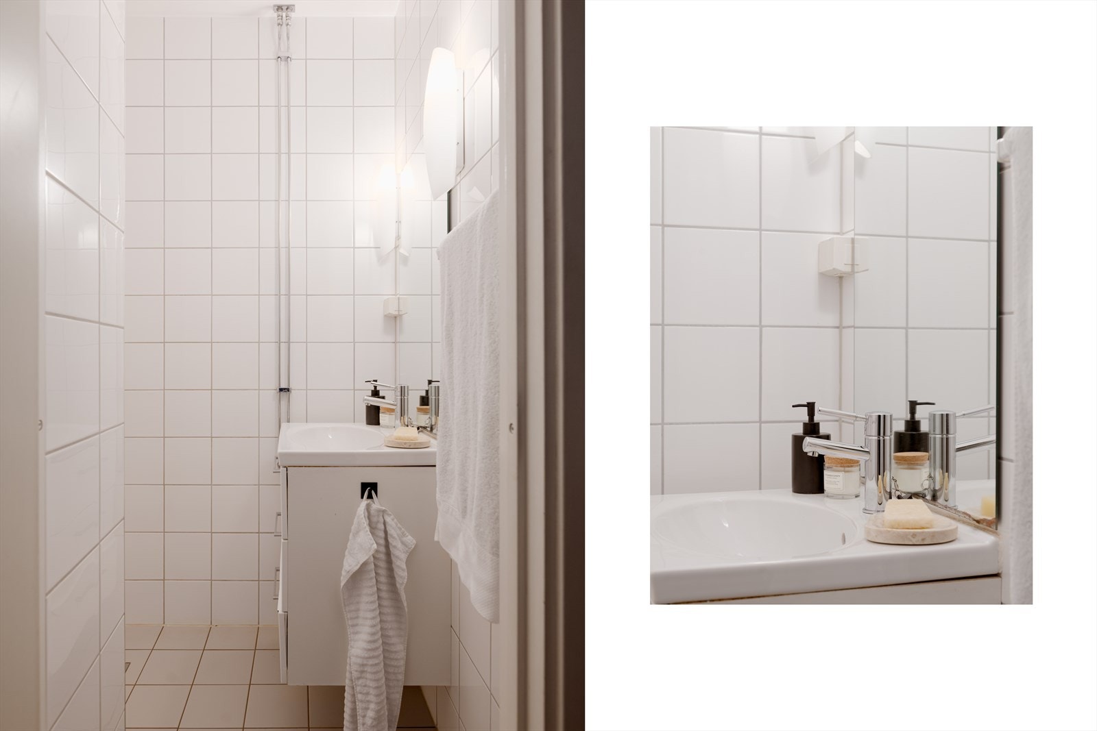 Boligen har et tidløst og pent flislagt bad samt separat WC. Galleribilde