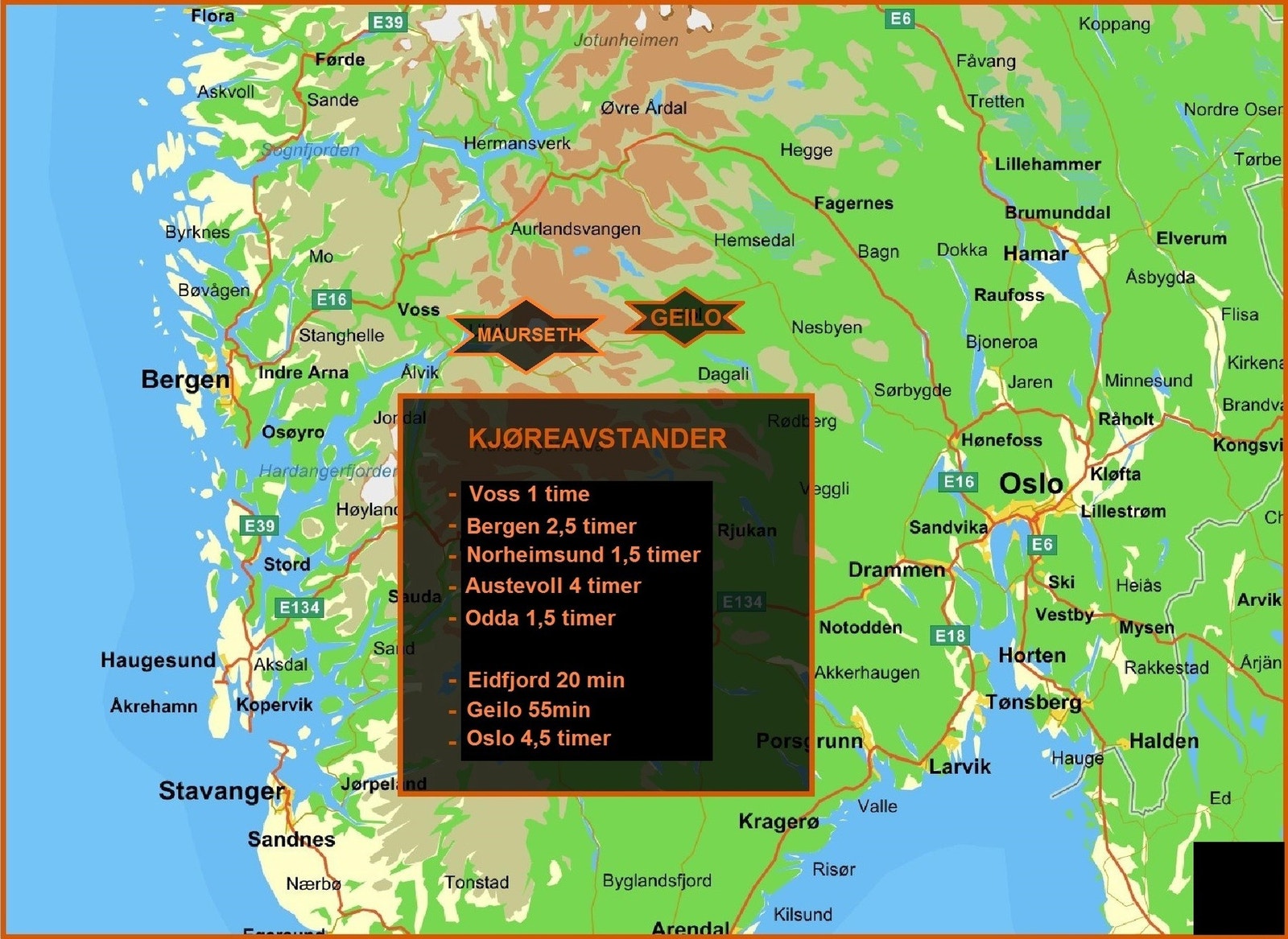 Avstander fra Maurset Galleribilde