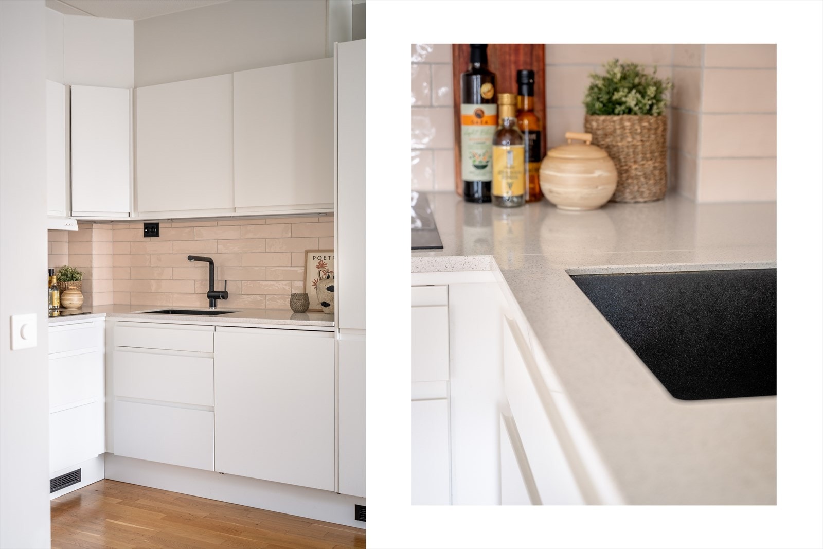 Vaskekum nedfelt i kvarts benkeplate. Galleribilde