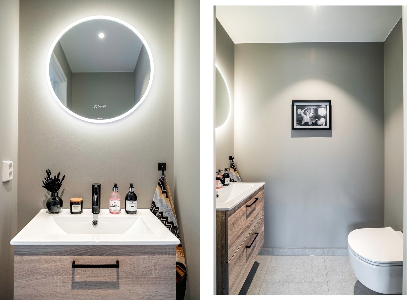 I 1. etasje finnes et separat toalettrom med praktisk beliggenhet mellom entré, stue og kjøkken. Galleribilde