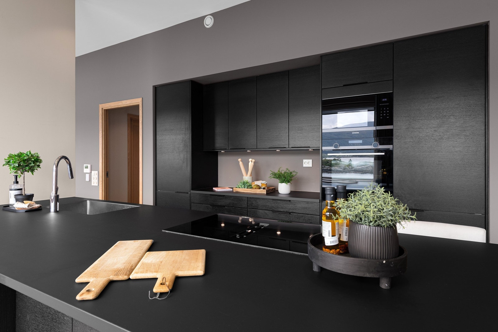 Det er kjøkkenventilator med kullfilter nedfelt i koketopp. I tillegg avtrekk fra kokesonen fra det balanserte anlegget Galleribilde