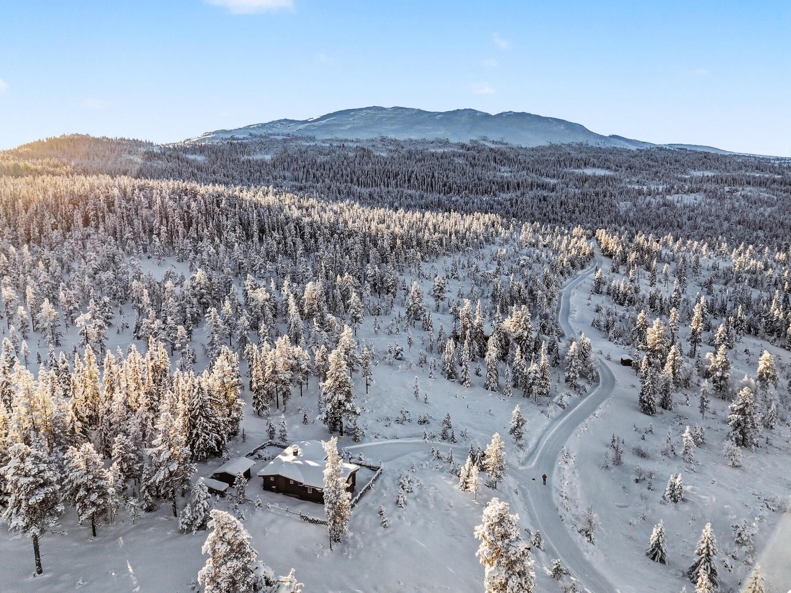 I bakgrunnen ses Fetjafjell med kommunens høyeste topp, Hallingnatten, 1314 moh., som er et turmål for mange. Galleribilde