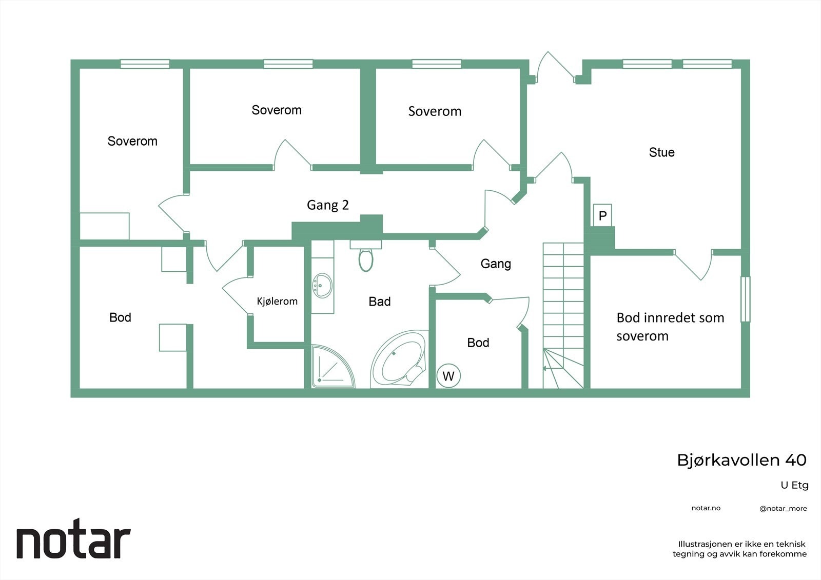 Plantegning viser romfordelingen i underetasjen med stue og soverom. Galleribilde