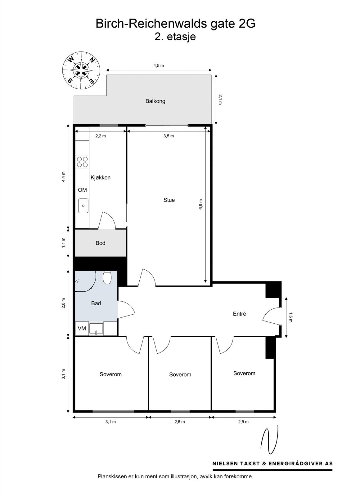 Leiligheten har en arealeffektiv og familievennlig planløsning med tre soverom og åpen stue-kjøkkenløsning. Galleribilde