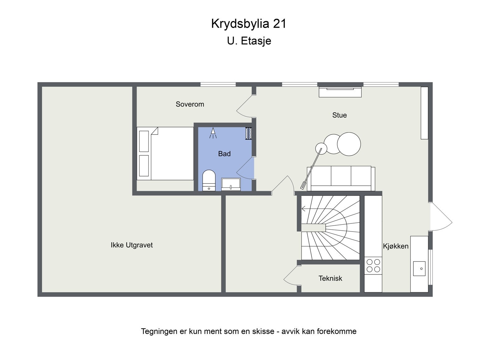Omtrentlig planskisse U. etasje Galleribilde
