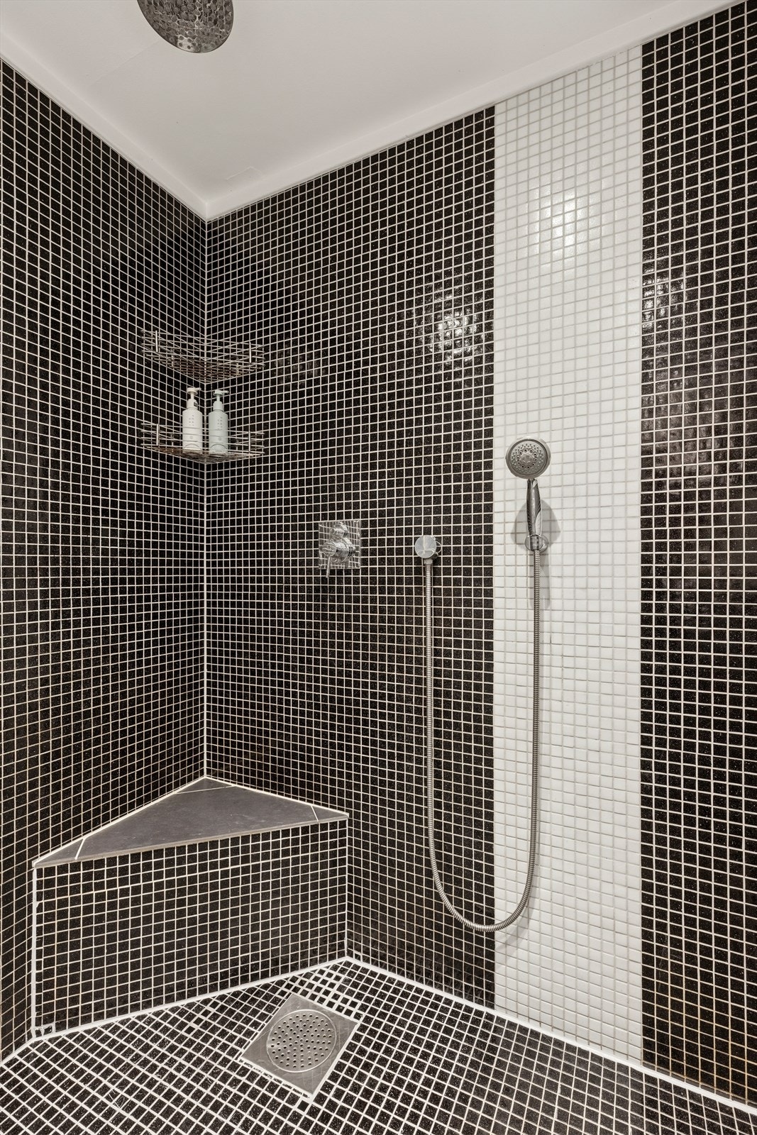 Baderommet har et romslig dusjhjørnet. Galleribilde