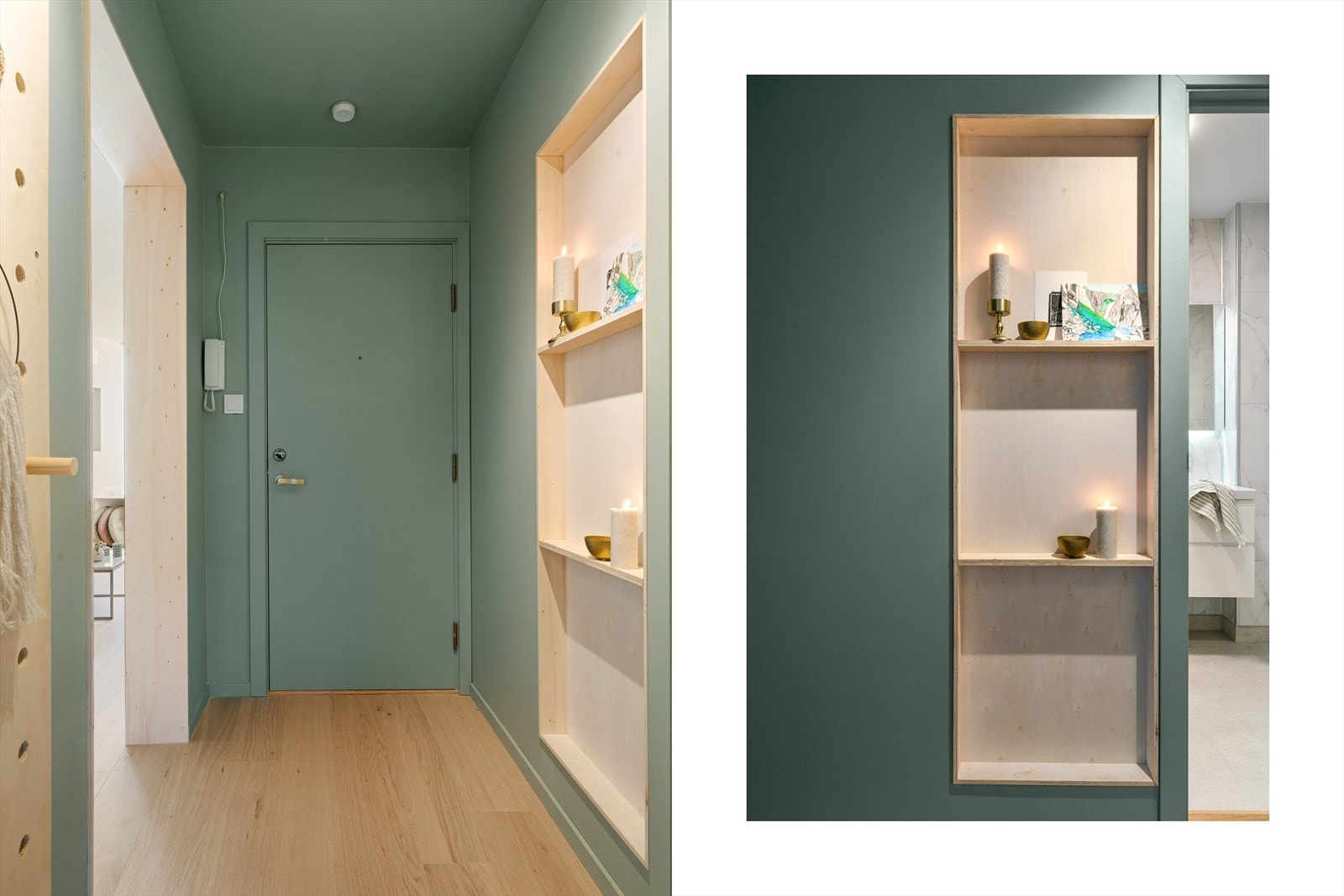 - Integrerte hylleløsninger i flere rom, merk dørcalling - Galleribilde