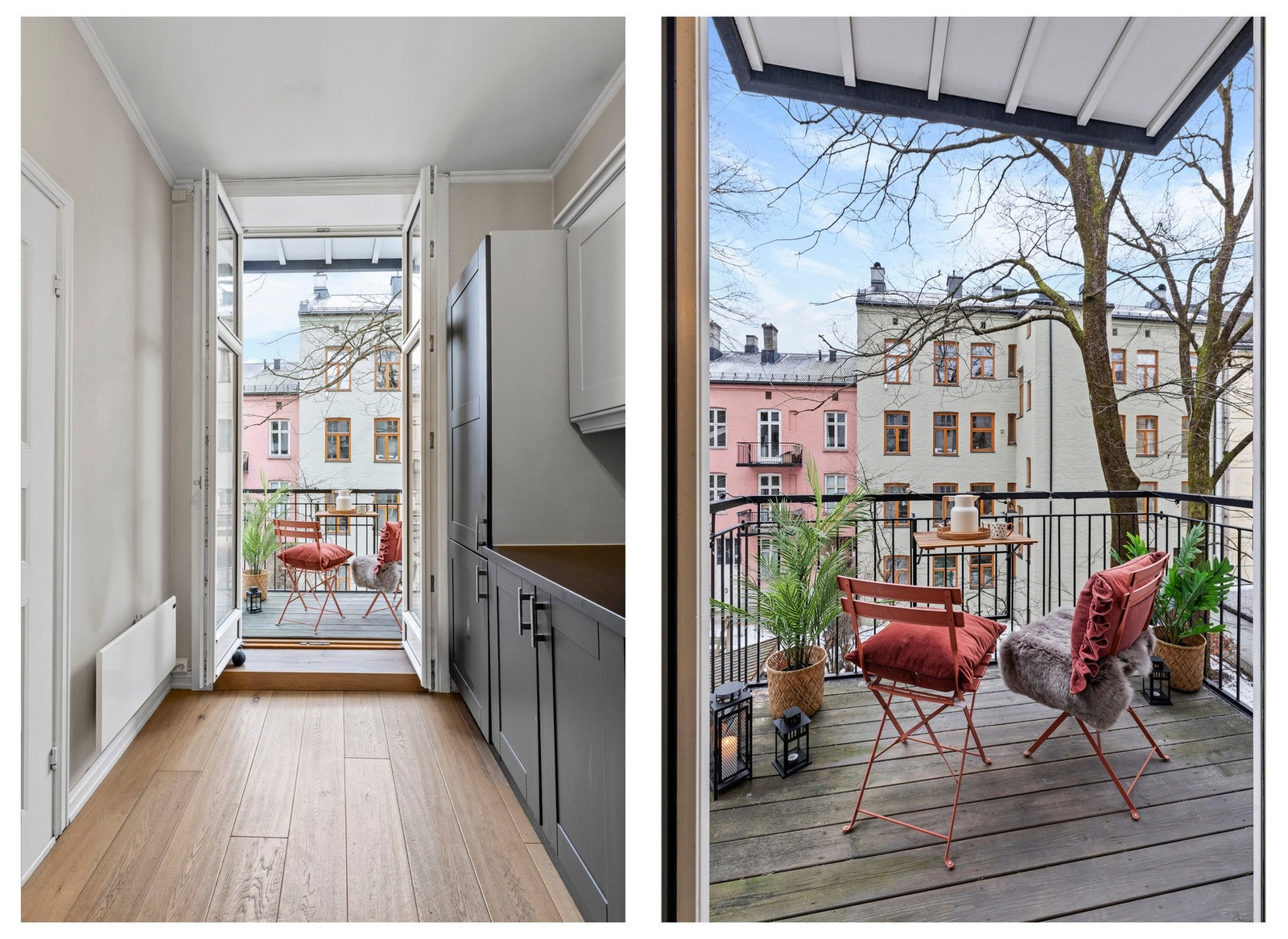 Gode solforhold og full oversikt over en pent opparbeidet bakgårdshage - en grønn, usjenert oase i byen Galleribilde