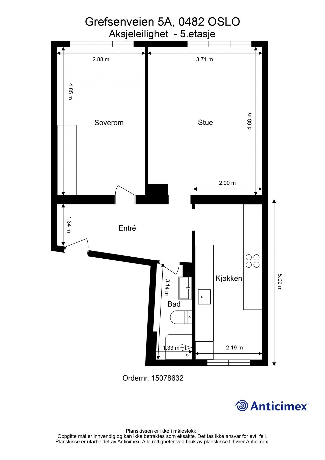 Før vi fortsetter tar vi en titt på boligens planskisse. I tillegg til innvendig areal, disponerer boligen en kjellerbod på 4 kvm. Galleribilde
