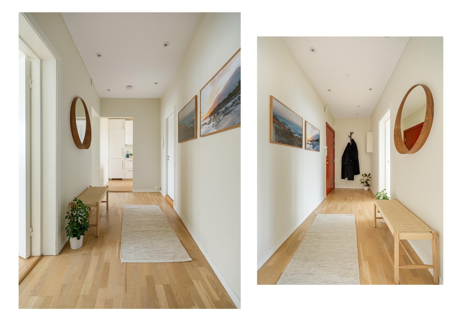 Entreen er et fint bindeledd i leiligheten, med god plass til oppheng av yttertøy og lagring av sko. Galleribilde