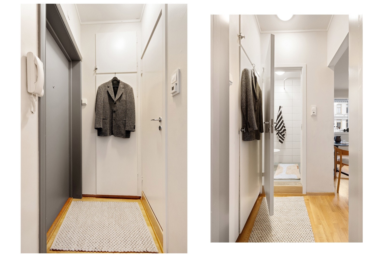 Entréen oppleves lys og gir gode muligheter for praktiske oppbevaringsløsninger Galleribilde