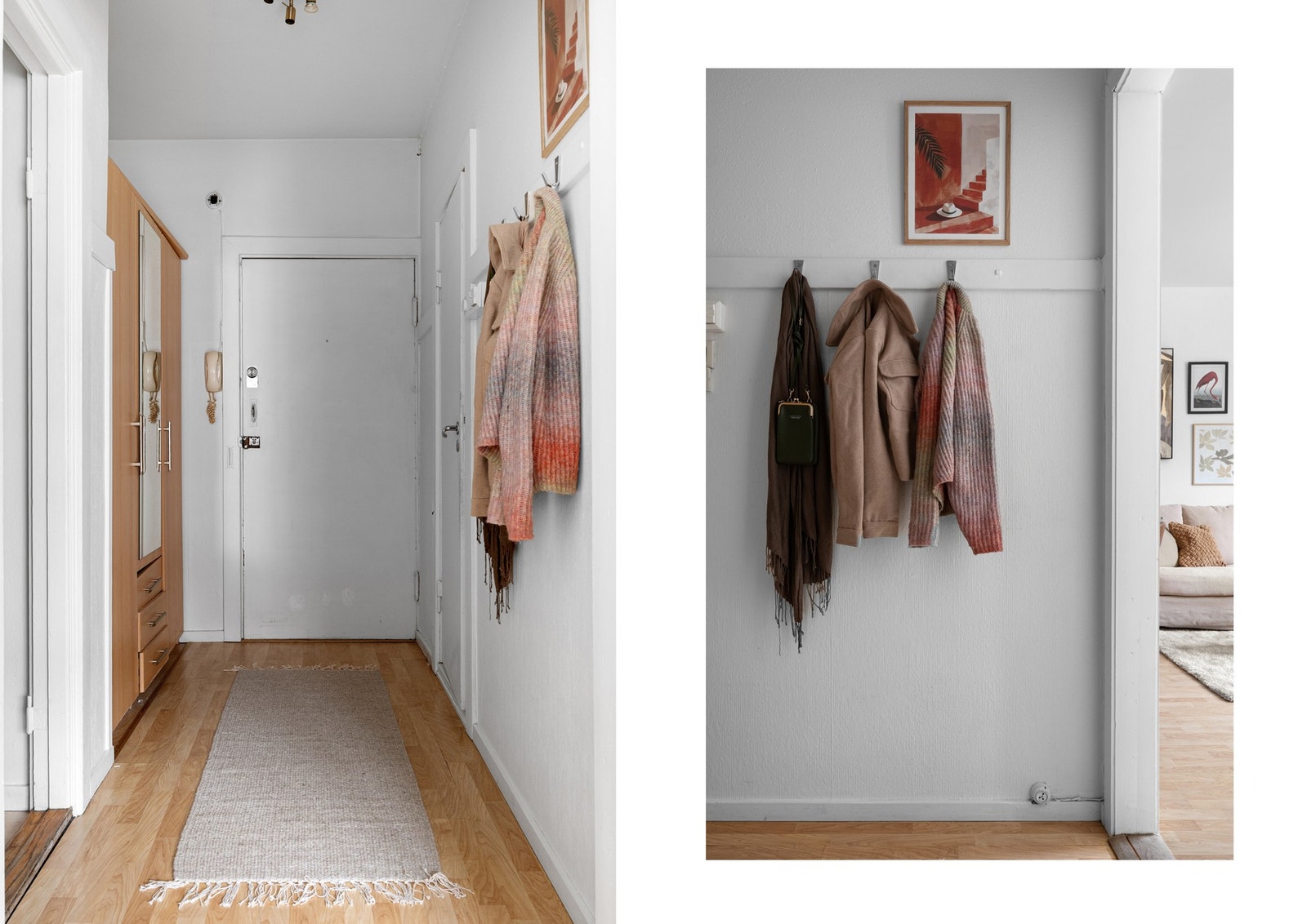 Romslig entré med plass for å henge fra seg yttertøy i stort garderobeskap. Galleribilde