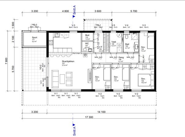 Planskisse over fritidsboligen Galleribilde
