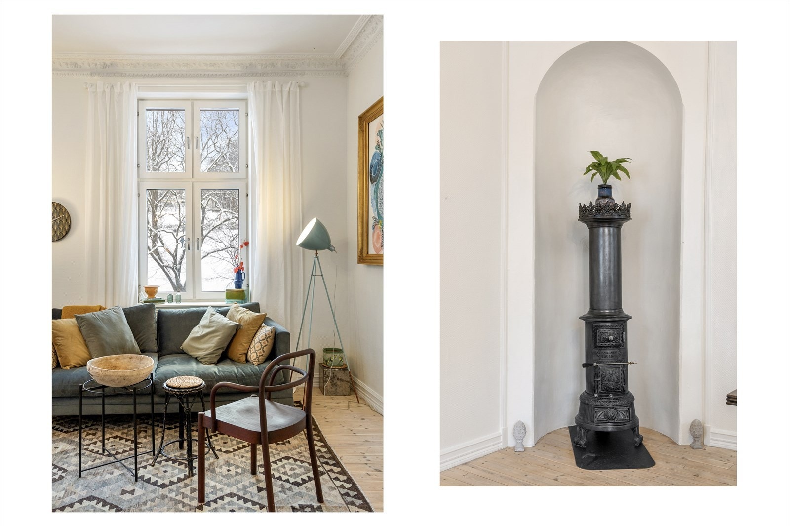 Herlig, lys og gjennomført hjørnestue med utsøkte detaljer. Galleribilde