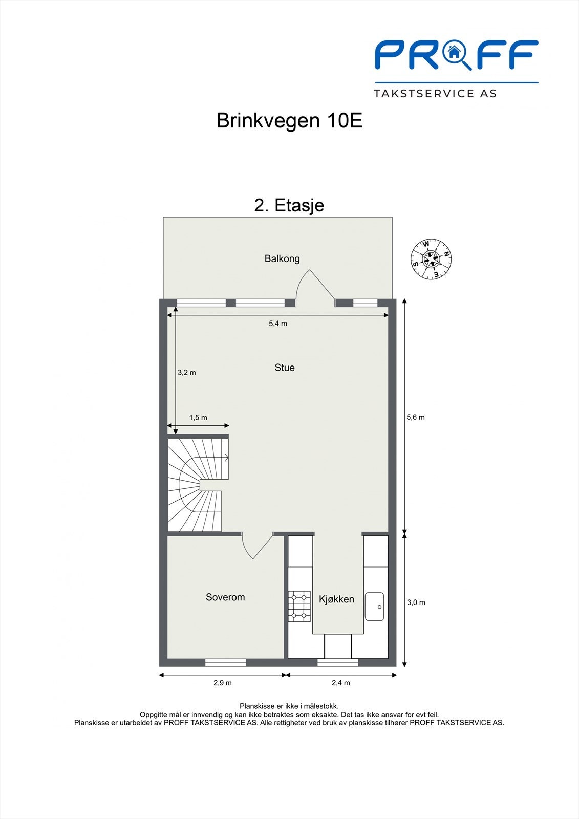 Plantegningen for andre etasje viser stue, kjøkken, ett soverom og utgang til balkong. Galleribilde