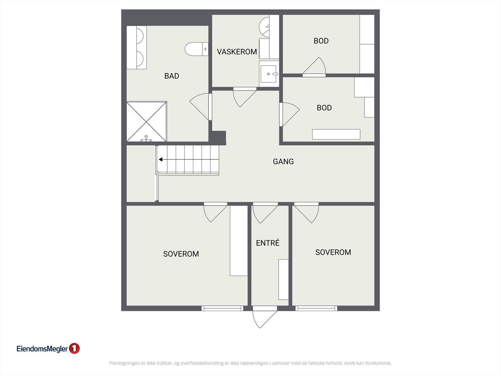 Underetasjen inneholder en gang, to soverom, bad, vaskerom og bod. Galleribilde