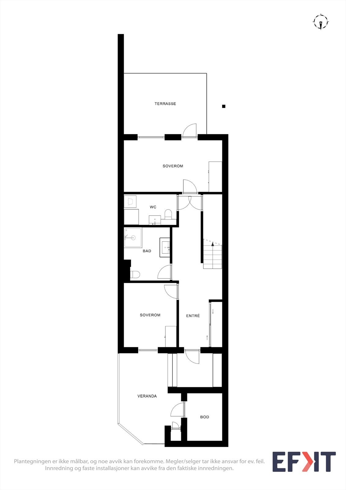 Første etasje har en praktisk romløsning med romslig gang, to soverom, bad og vaskerom. Galleribilde