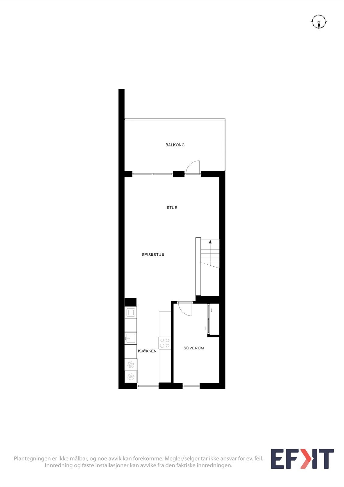Andre etasje består av en åpen stue- og kjøkkenløsning, samt et soverom. Galleribilde