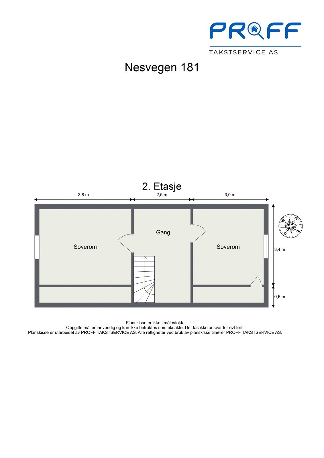 Andre etasje er innredet med en gang og to soverom. Galleribilde