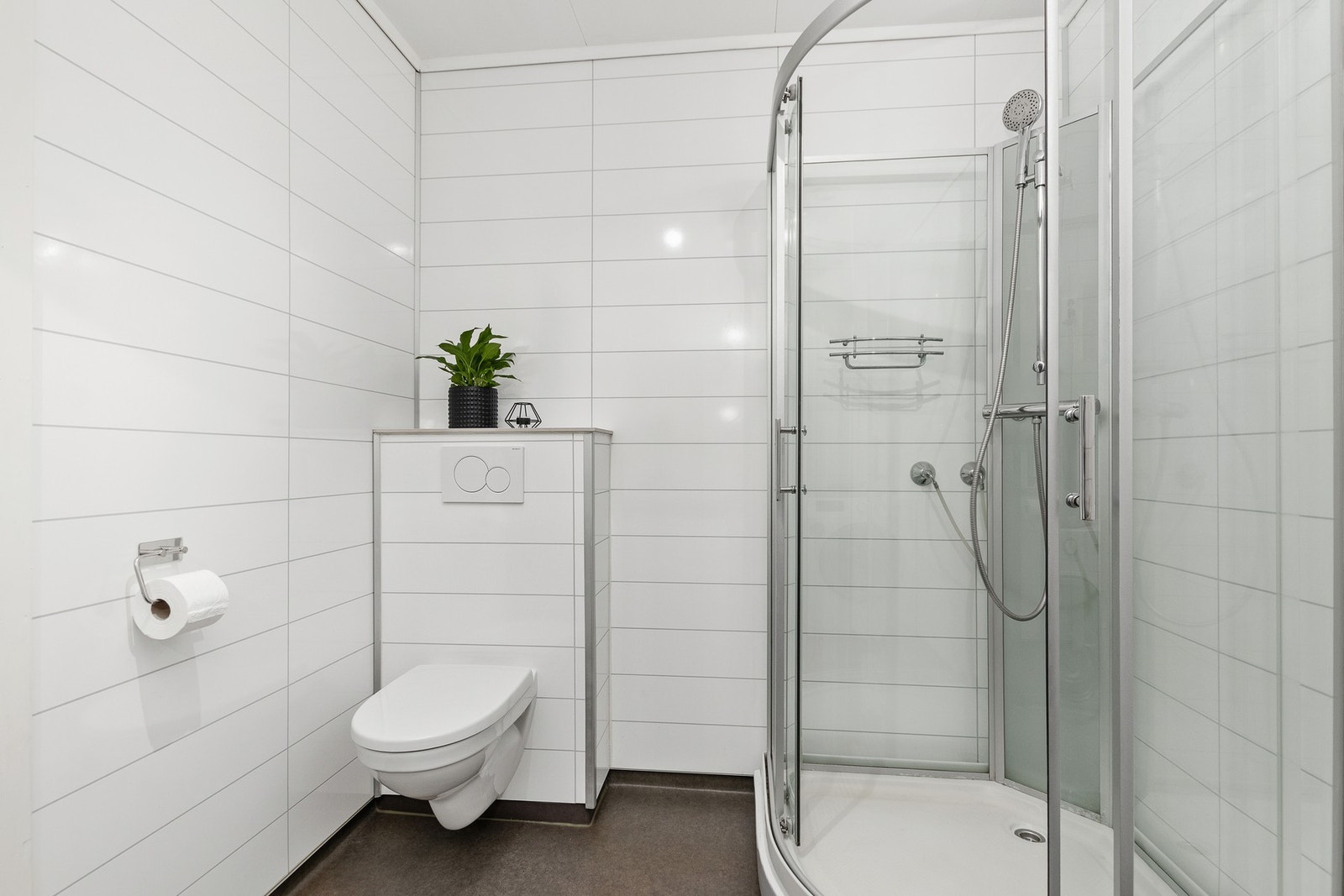 Vegghengt toalett og dusjkabinett. Galleribilde