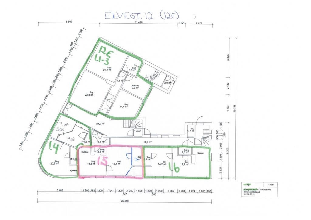 Leiligheten er merket 1.1-3 på plantegningen Galleribilde