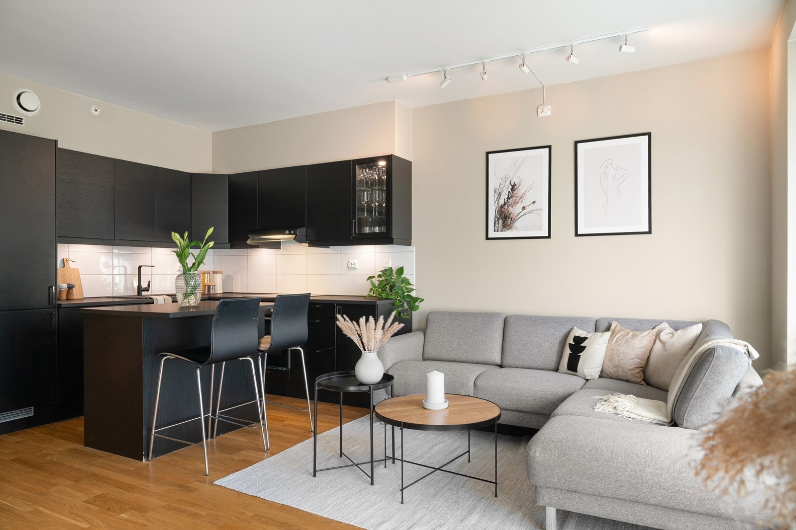 Stue med åpen kjøkkenløsning. Galleribilde