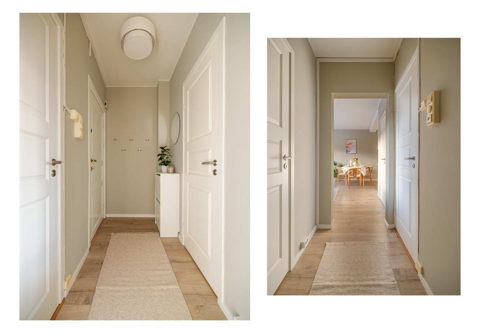 Det er en hyggelig entré med knagger og skohylle. Galleribilde