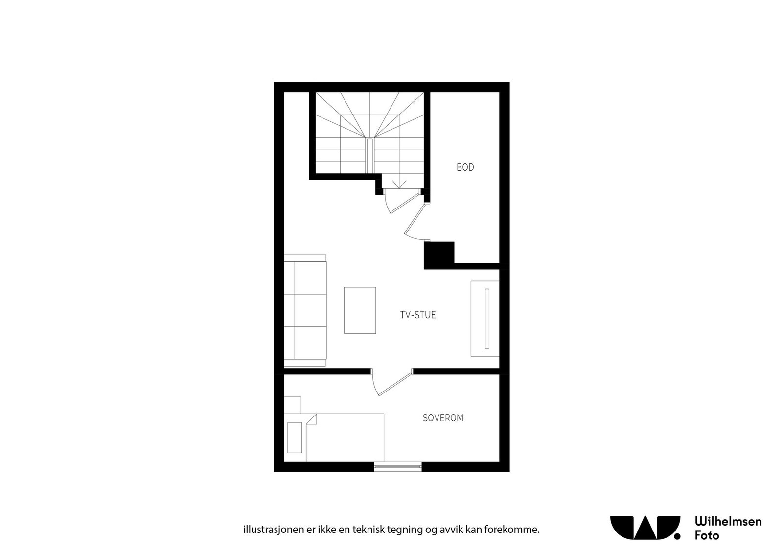 Plantegning loftsetasje - denne etasjen er registrert som uinnredet loft på tegning mottatt av Askøy kommune Galleribilde