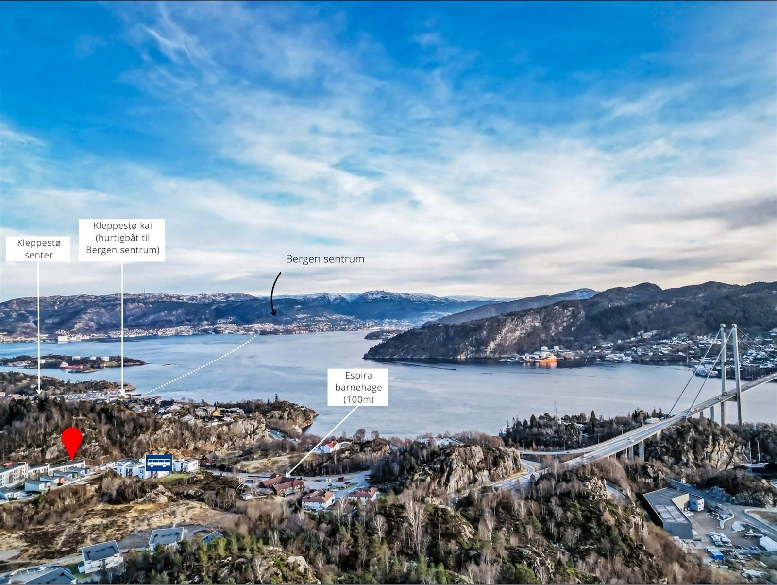 Svært sentral beliggenhet ved Kleppestø/Askøybroen. 15 min med hurtigbåt til Bergen sentrum! Galleribilde