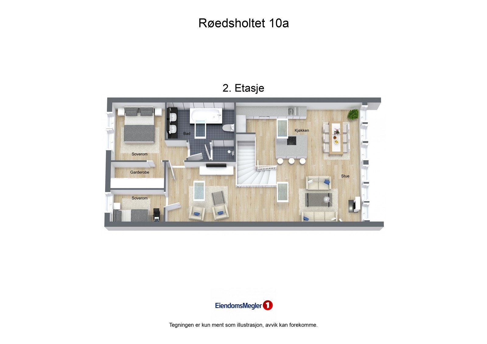 Illustrasjon 3D Røedsholtet 10a - 2. Etasje Galleribilde