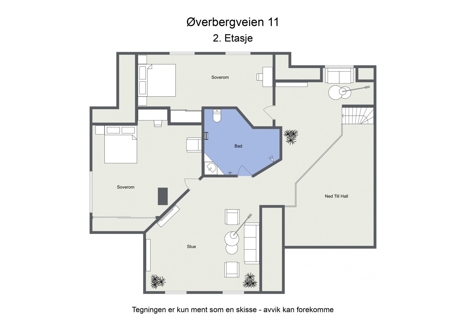 Omtrentlig planskisse loftsetasje Galleribilde